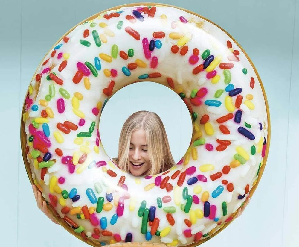 Надувной круг для плавания 99х25см, Пончик радужный, Sprinkle donut tube, от 9 лет, нагрузка до 100 кг, #1