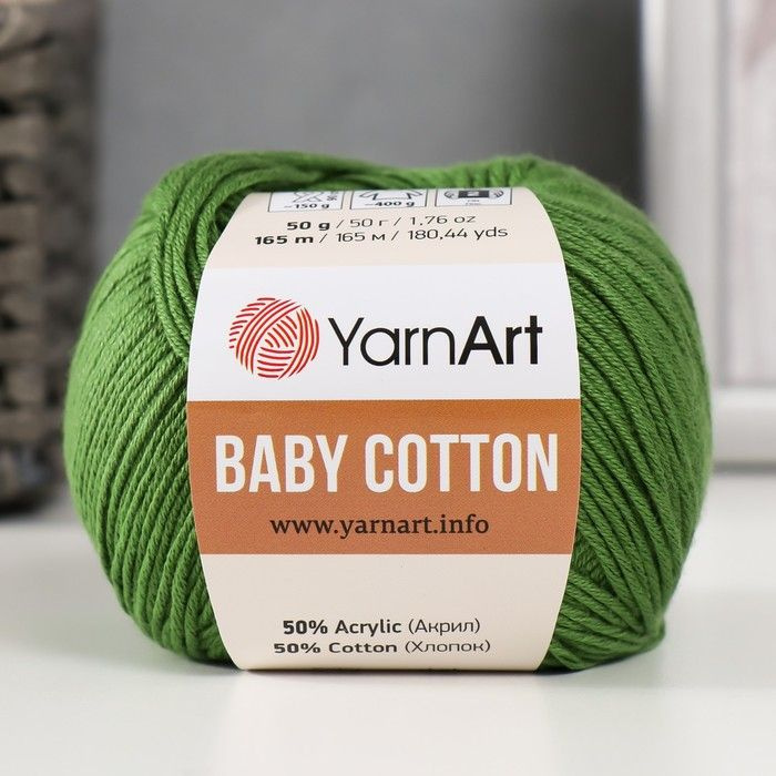 Пряжа для вязания YarnArt "Baby cotton" 50% акрил 50% хлопок 165м/50гр, 441 аспарагус  #1