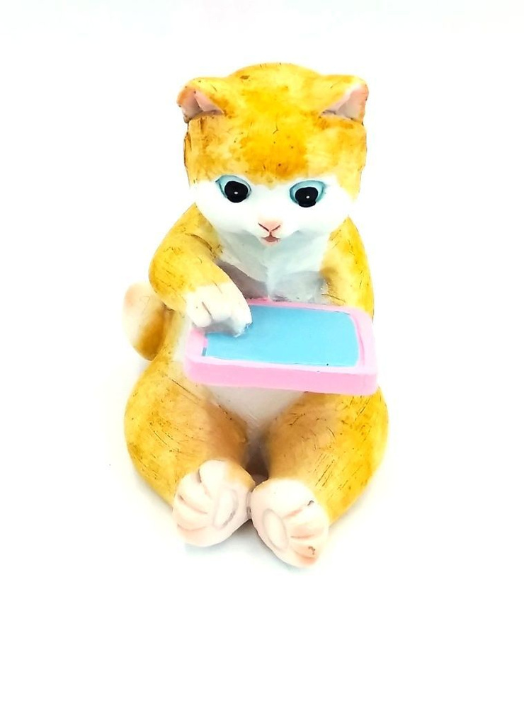 Статуэтка фигурка Кот с планшетом 6 см полимерная. Сувенир для интерьера, декора дома. Подарок на день #1