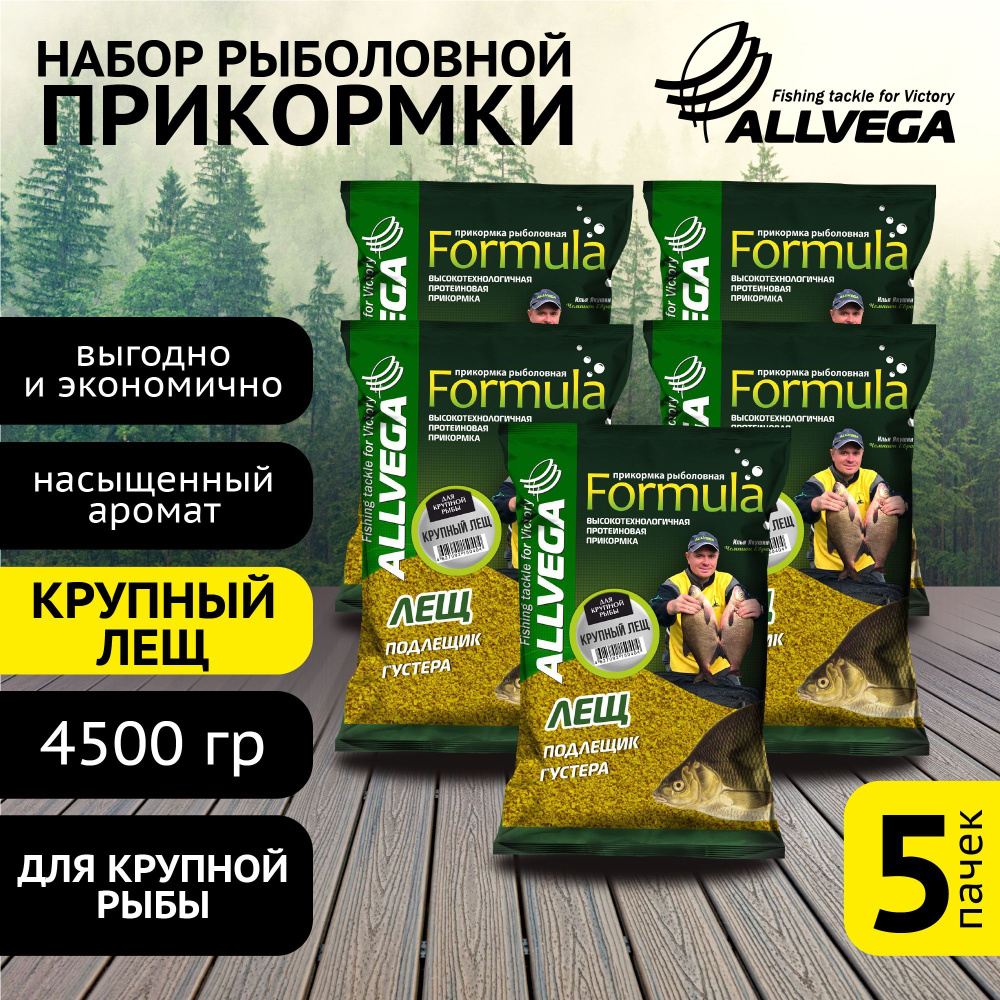 Прикормка для рыбалки ALLVEGA "Formula КРУПНЫЙ ЛЕЩ" 5 пакетов по 900 гр./прикормка на леща  #1