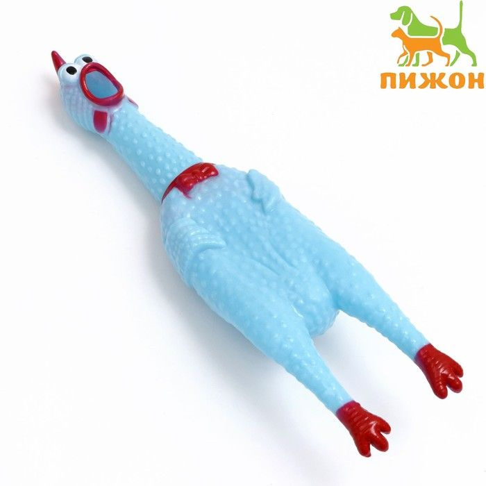 Пижон Игрушка пищащая "Задумчивая курица" для собак, 28 см, голубая  #1