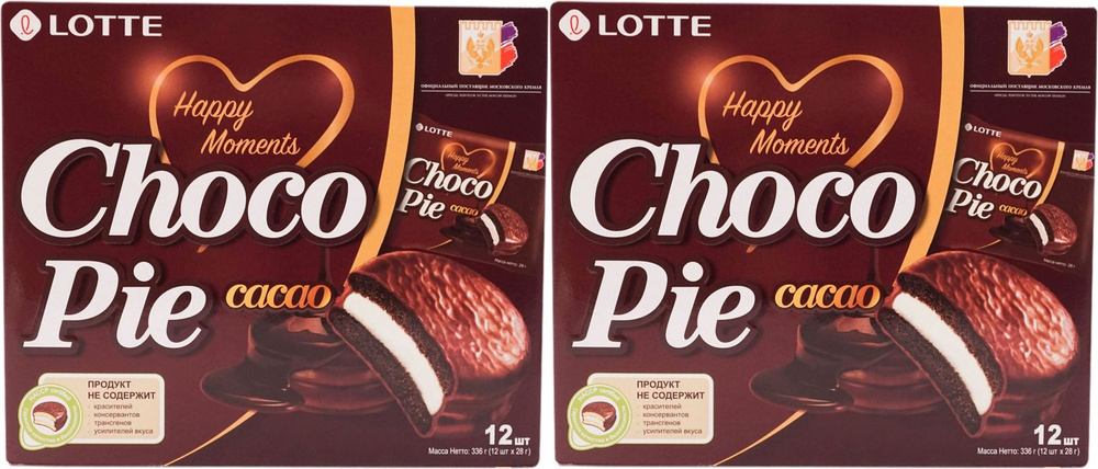 Печенье Lotte Choco Pie пшеничное глазированное с какао, комплект: 2 упаковки по 336 г  #1