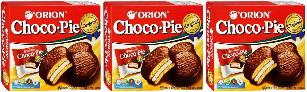 Пирожное Orion Choco Pie бисквитное 30 г х 12 шт, комплект: 3 упаковки по 360 г  #1