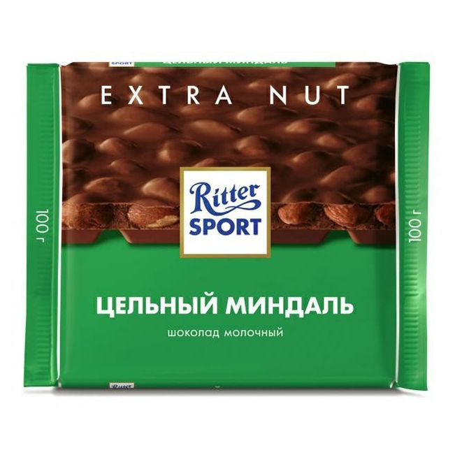 Шоколад Ritter Sport молочный с цельным миндалем, комплект: 9 упаковок по 100 г  #1