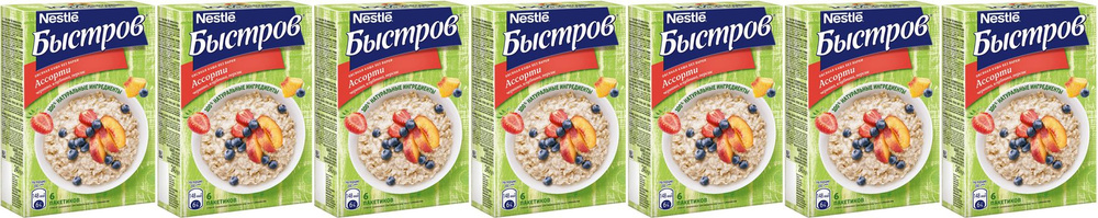 Каша Nestle Быстров овсяная ассорти клубника-персик-черника быстрого приготовления 40 г х 6 шт, комплект: #1