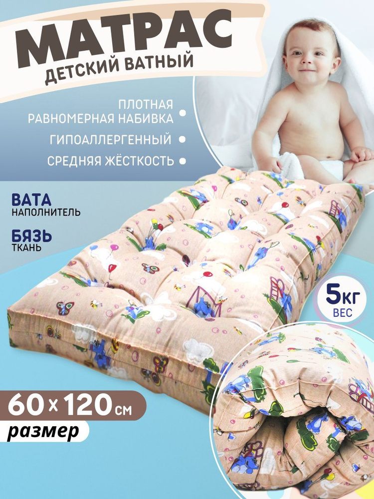 PAKITEX Матрас в кроватку, Беспружинный, 60х120 см #1
