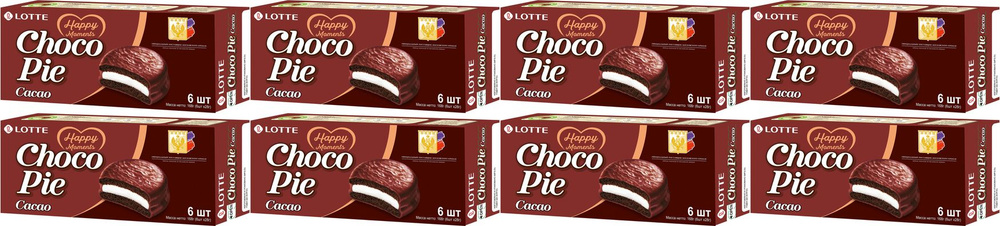 Печенье Lotte Choco Pie Cacao бисквитное глазированное с какао, комплект: 8 упаковок по 168 г  #1