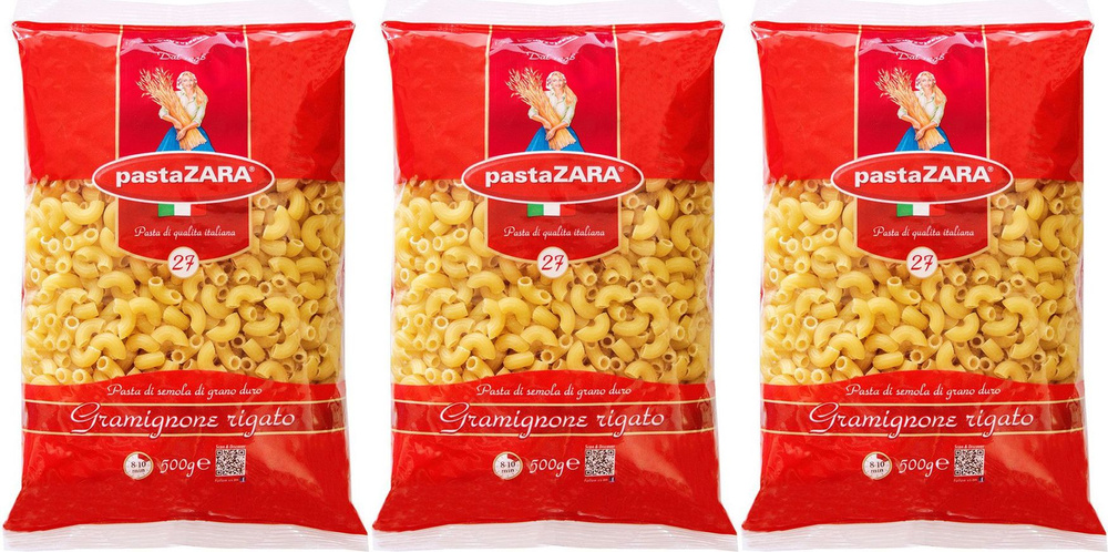 Макаронные изделия Pasta Zara No 27 Рожки, комплект: 3 упаковки по 500 г  #1