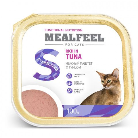 Mealfeel Sterilized Влажный корм (ламистер) для стерилизованных кошек, нежный паштет с тунцом, 100 гр, #1