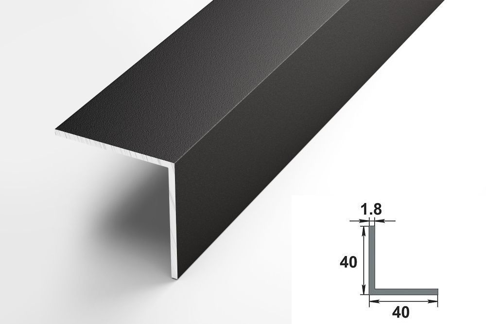 Уголок алюминиевый ПН 40х40, длина 2,7 м, профиль угловой внешний, - окрас Черный матовый  #1