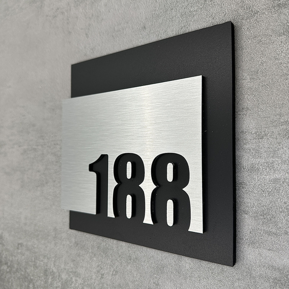 Цифры на дверь квартиры, табличка самоклеящаяся номер 188, 15х12см, царапанное серебро  #1