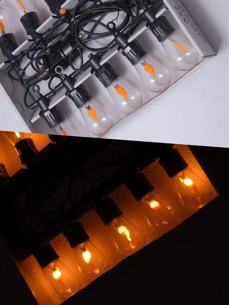 Гирлянда 5 м 10 ламп 3 В, прозрачная колба, теплый свет - имитация пламени, трансформатор  #1