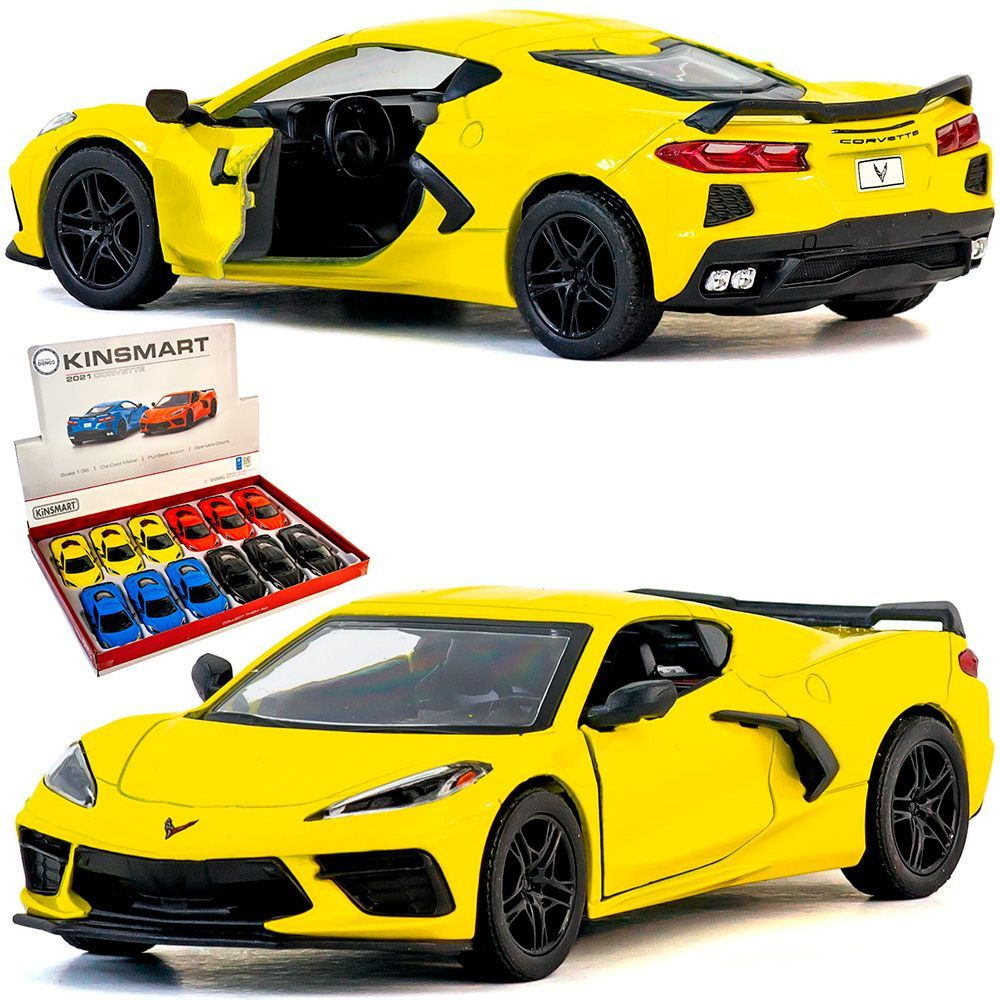 Металлическая машинка Kinsmart 1:36 Chevrolet Corvette Stingray C8 KT5432D,12,5 см., инерционная / Желтый #1