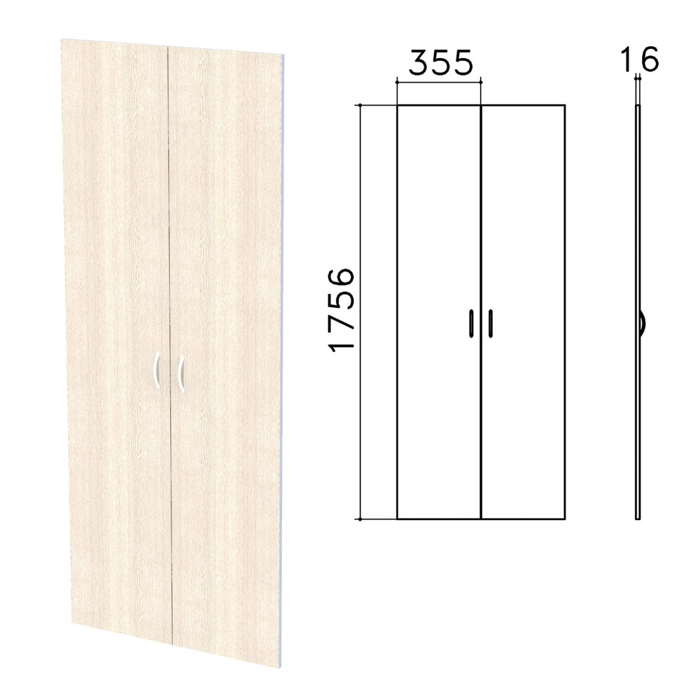 Дверь ЛДСП высокая "Бюджет", КОМПЛЕКТ 2 шт., 355х16х1756 мм, дуб шамони светлый, 402880-430, 1ед. в комплекте #1