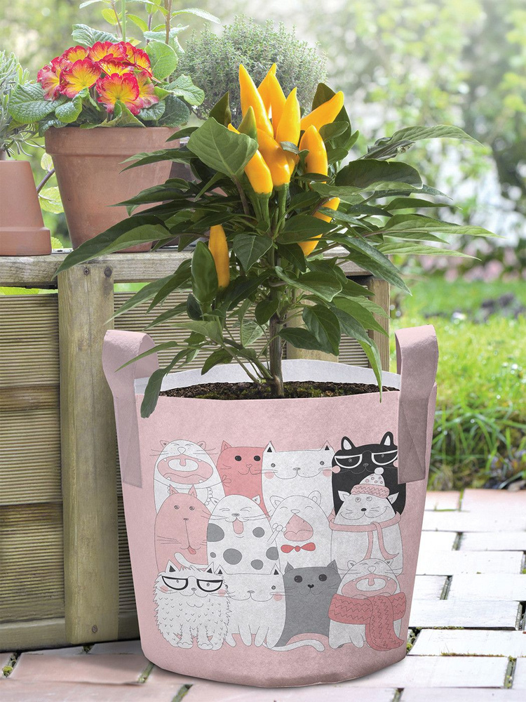 Текстильный мешок горшок для рассады и цветов, из войлока гроубэг "Серьезные котята" 27 л  #1