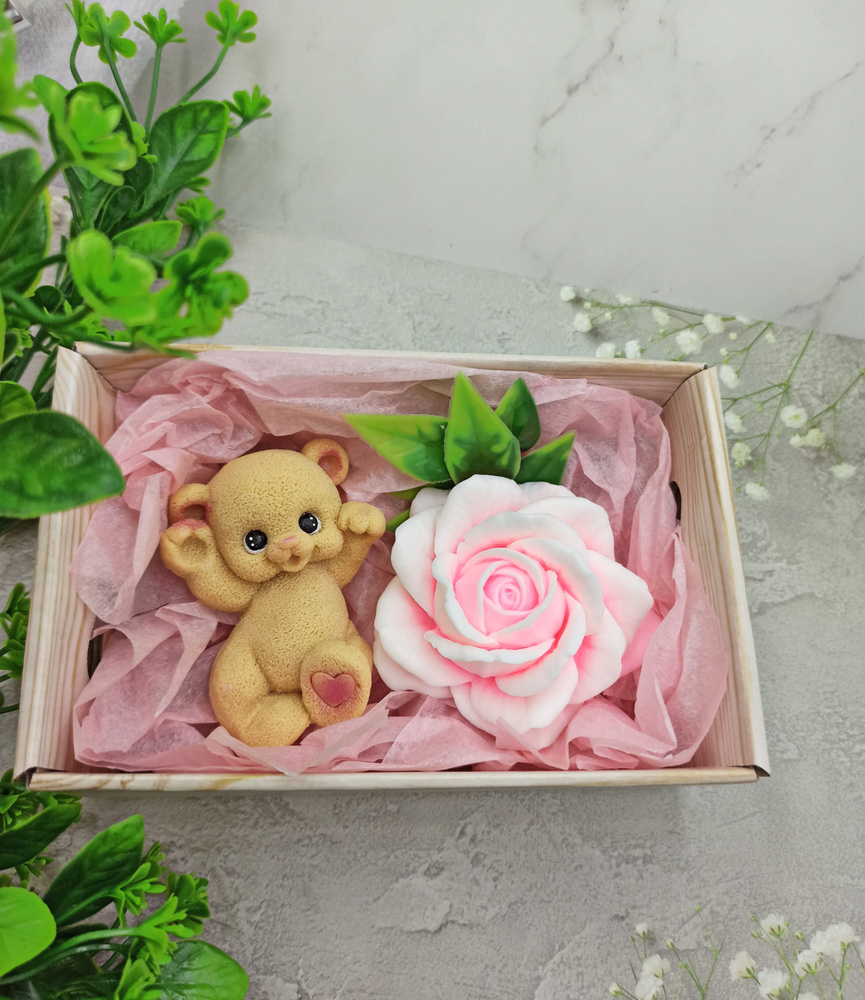 подарок на 8 марта женщине / набор мыла Мишка и Цветок #1