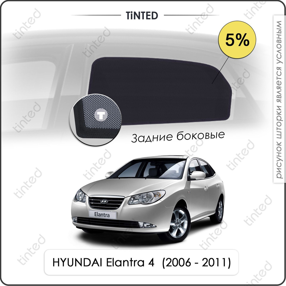 Шторки на автомобиль солнцезащитные HYUNDAI Elantra 4 Седан 4дв. (2006 - 2011) на задние двери 5%, сетки #1