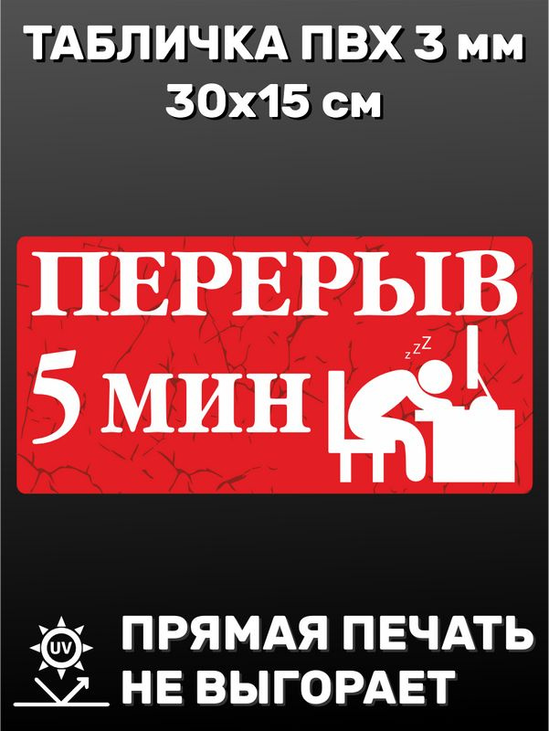 Табличка информационная - Перерыв 5 минут 30х15 см #1