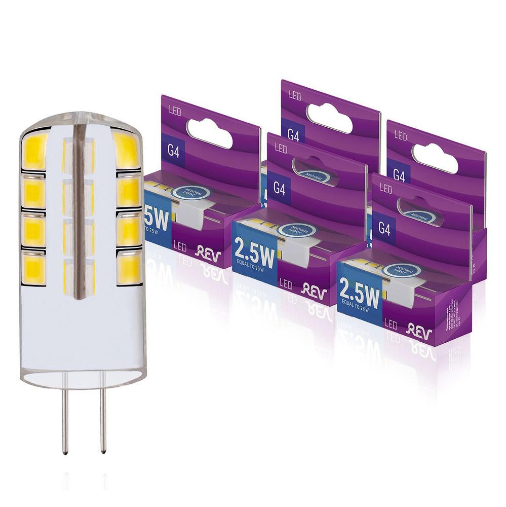 Лампочка светодиодная капсула JC 2,5 Вт, G4, 4000K, 200 Лм, 220V, REV упаковка 5 шт. 32438 6up5  #1