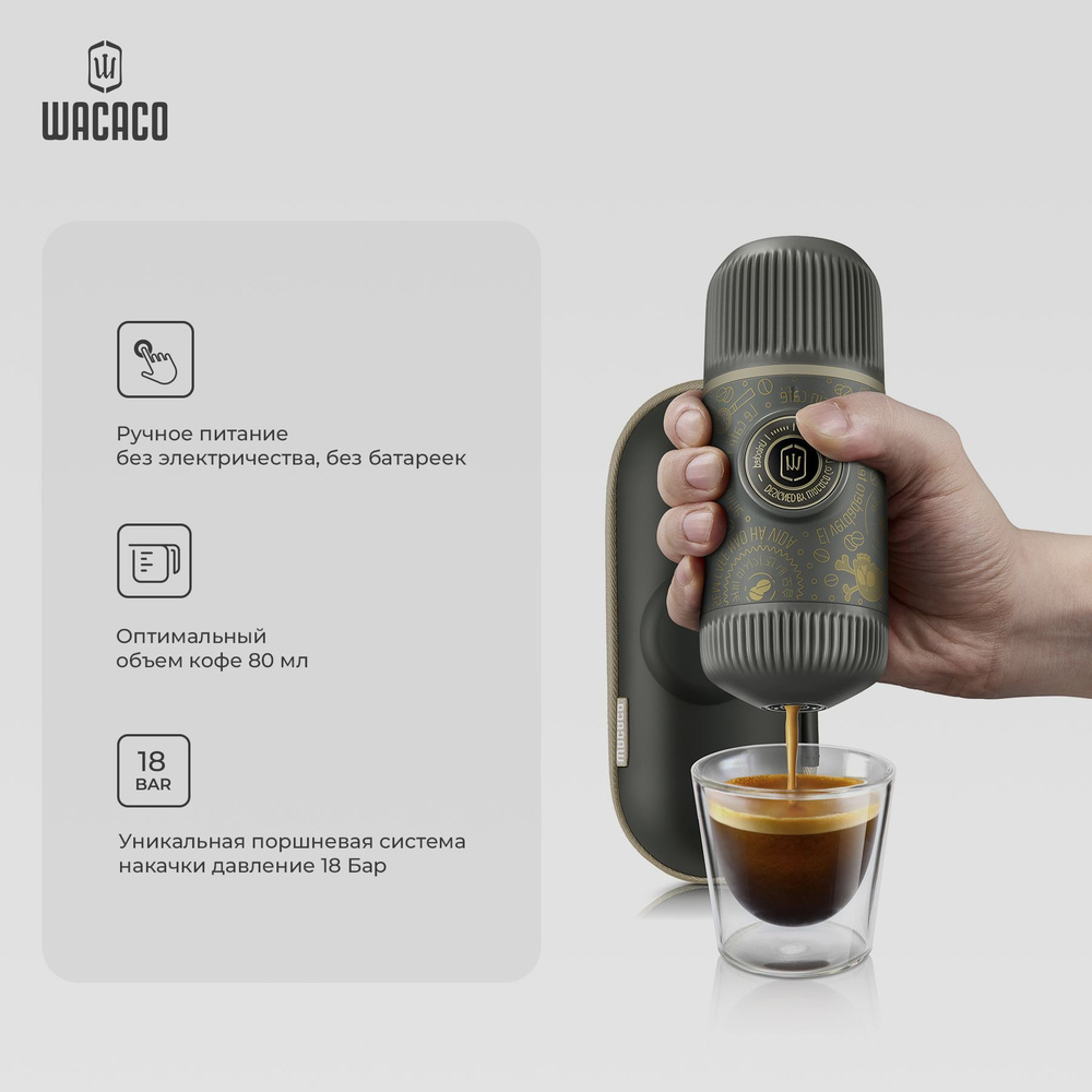 Ручная портативная кофемашина Wacaco Nanopresso Dark Soul для молотого кофе с защитным чехлом, WCCNPDSG, #1