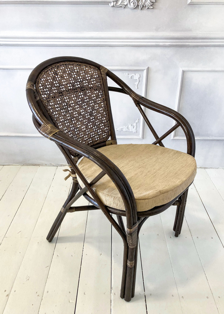 Кресло Петани из натурального ротанга с бежевой подушкой, цвет тёмно-коричневый , 60х65х80 см  #1