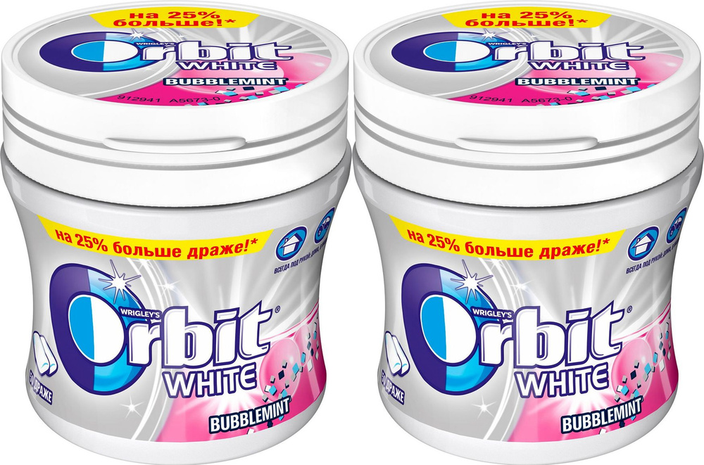 Жевательная резинка Orbit White Bubblemint, комплект: 2 шт. по 68 г #1