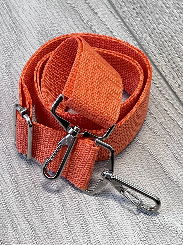 Ремень для сумки плечевой текстильный 40 мм с серебристыми карабинами (яркий оранжевый)  #1