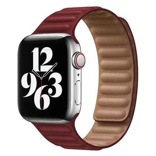 Премиум кожаный ремешок на магнитной застежке для Apple Watch Series 1-8 - 38/40/41 мм (эпл вотч), бордовый #1
