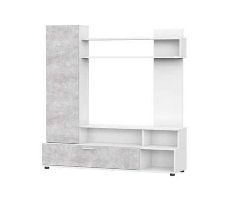 Стенка NN мебель МГС 9 для гостиной белый, цемент светлый, тумба под телевизор  #1