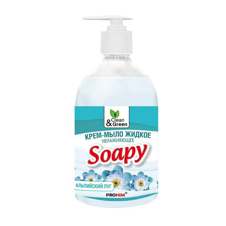 Мыло жидкое крем 500 мл Clean&Green Soapy увлажняющее альпийский луг с дозатором CG8064  #1