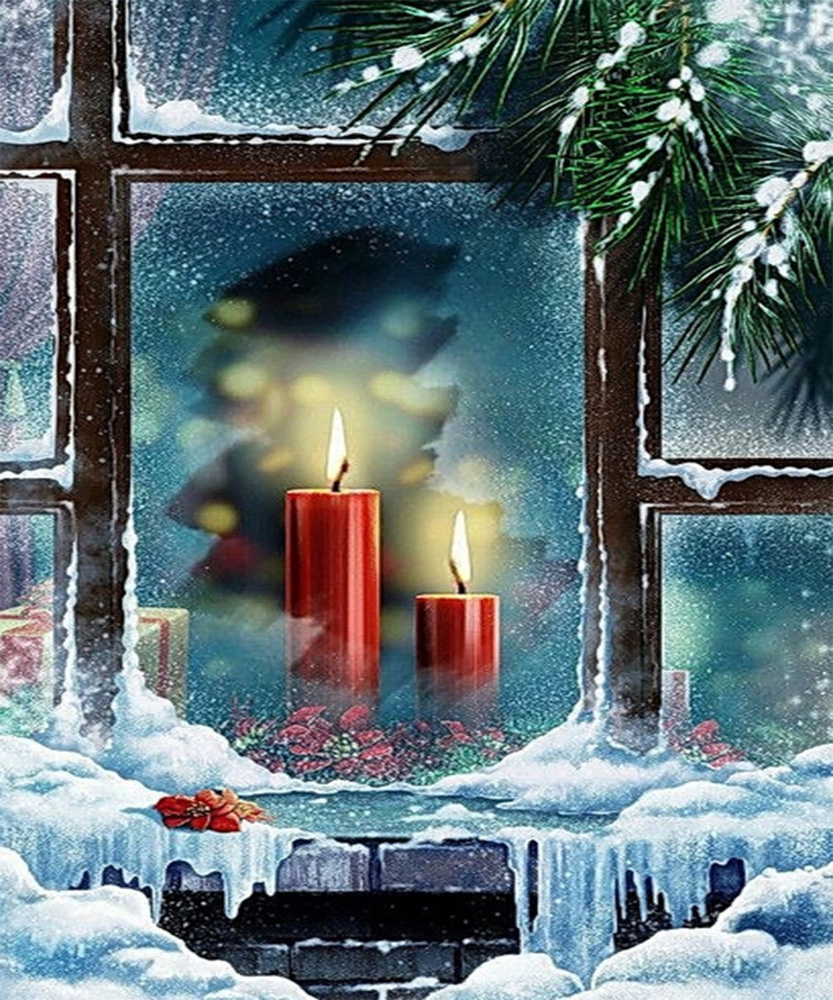 Картина по Номерам 40х50 Волшебное новогоднее окно Утро Рождества / Раскраска Набор для творчества / #1