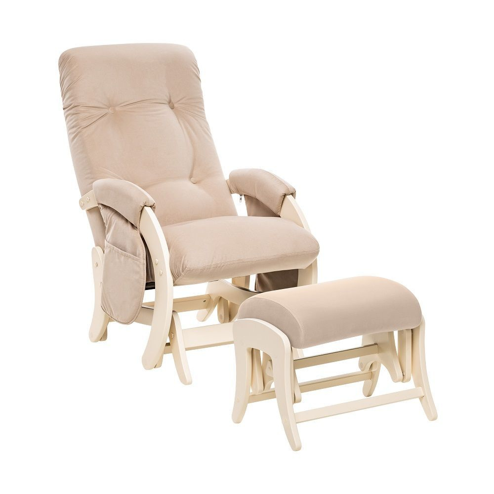 Кресло для кормления Milli Smile с карманами и Пуфик Milli Uni, комплект, Дуб шампань, велюр бежевый #1