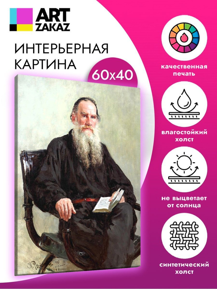 АртЗаказ Картина ""Портрет Л. Н. Толстого" И. Репин, 60х40см", 60 х 40 см  #1