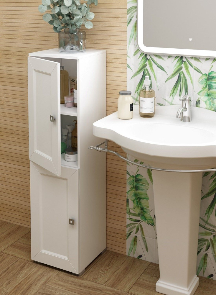 REGENT style Шкаф-пенал для ванной, ВШТГранд2д/бел/левый, 30х30х115 см, Левый  #1