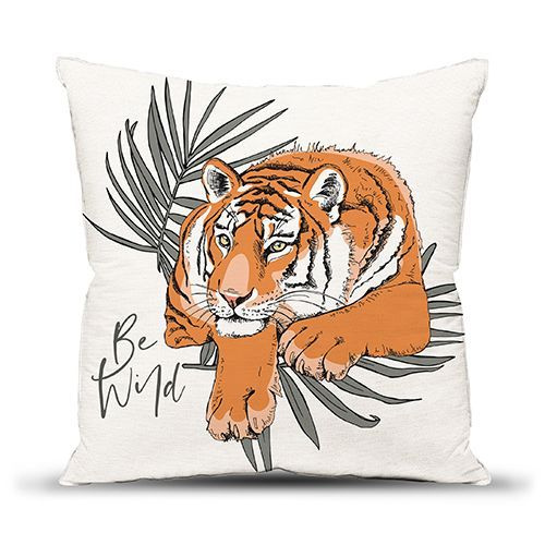 Подушка декоративная с фотопечатью 40х40 см, ткань смесовая, Дикий тигр  #1
