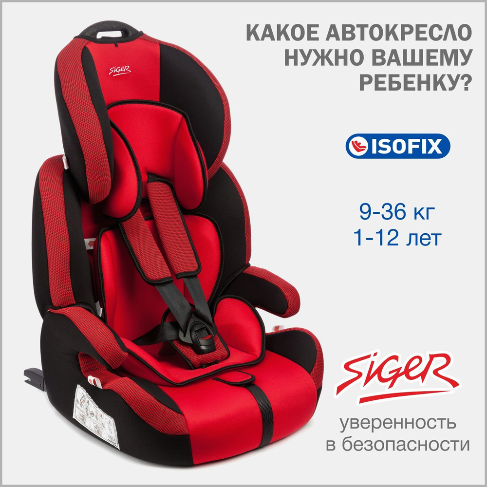 Автокресло детское Siger Стар IsoFix от 9 до 36 кг, красное #1