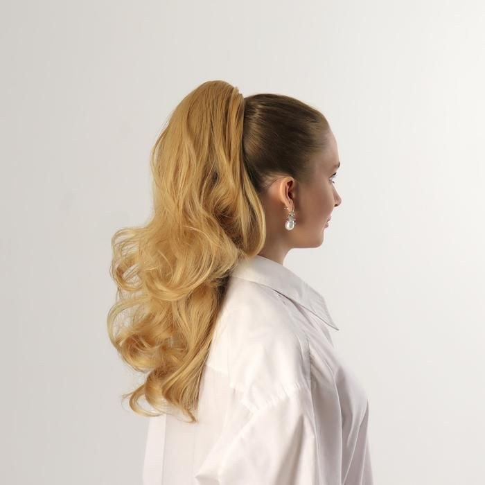 Хвост накладной, волнистый волос, на крабе, 40 см, 150 гр, цвет блонд(#HTY22)  #1