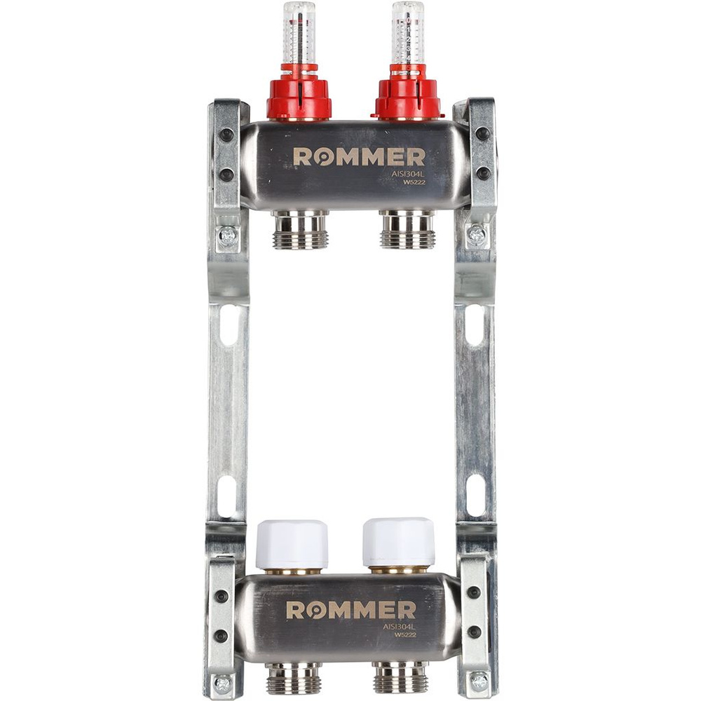 Коллектор для теплого пола ROMMER RMS-1200-000002 из нержавеющей стали с расходомерами 2 вых.  #1