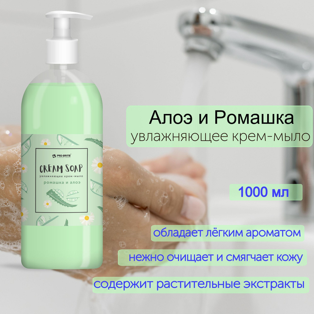 Жидкое мыло для рук с дозатором РОМАШКА и АЛОЭ PRO-BRITE, 1 литр  #1