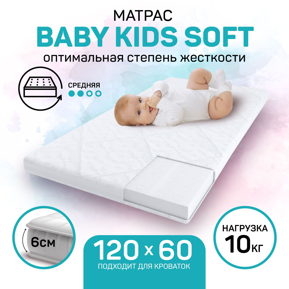 Матрас детский со съемным чехлом AmaroBaby Kids Soft, Беспружинный 120x60х6  #1