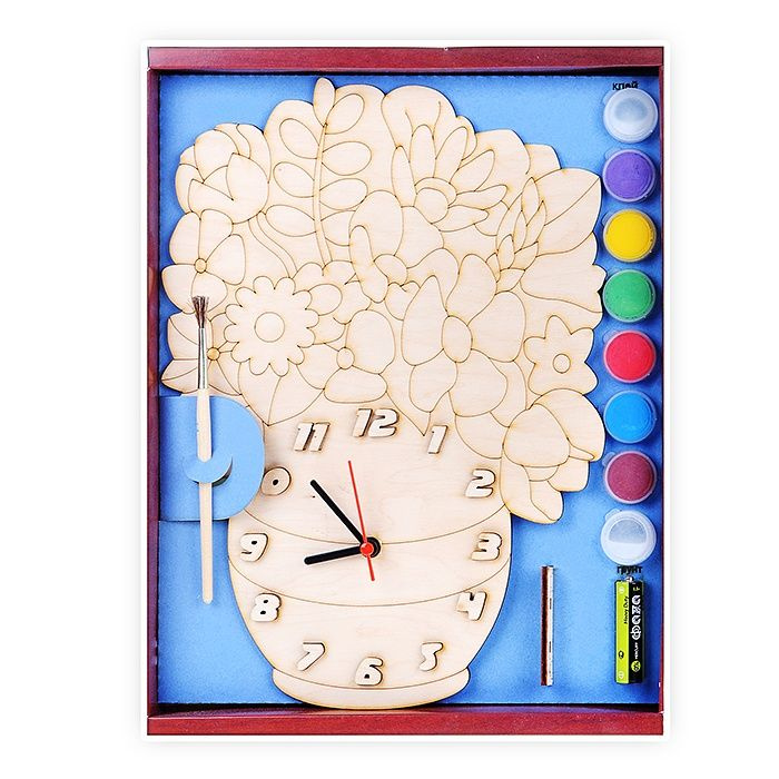 Часы под роспись Нескучные игры "Цветы", с циферблатом, с красками, дерево (7898 /20)  #1