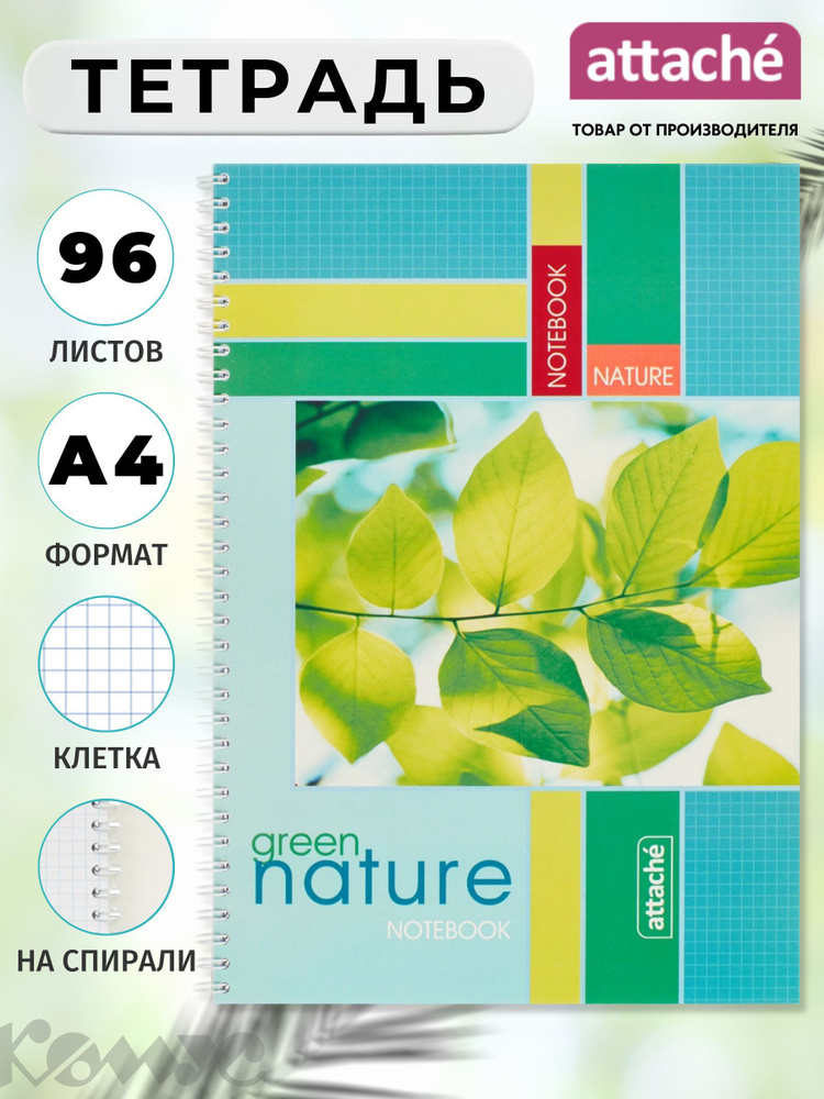 Тетрадь Attache, 96 листов. в клетку, Green Nature. #1