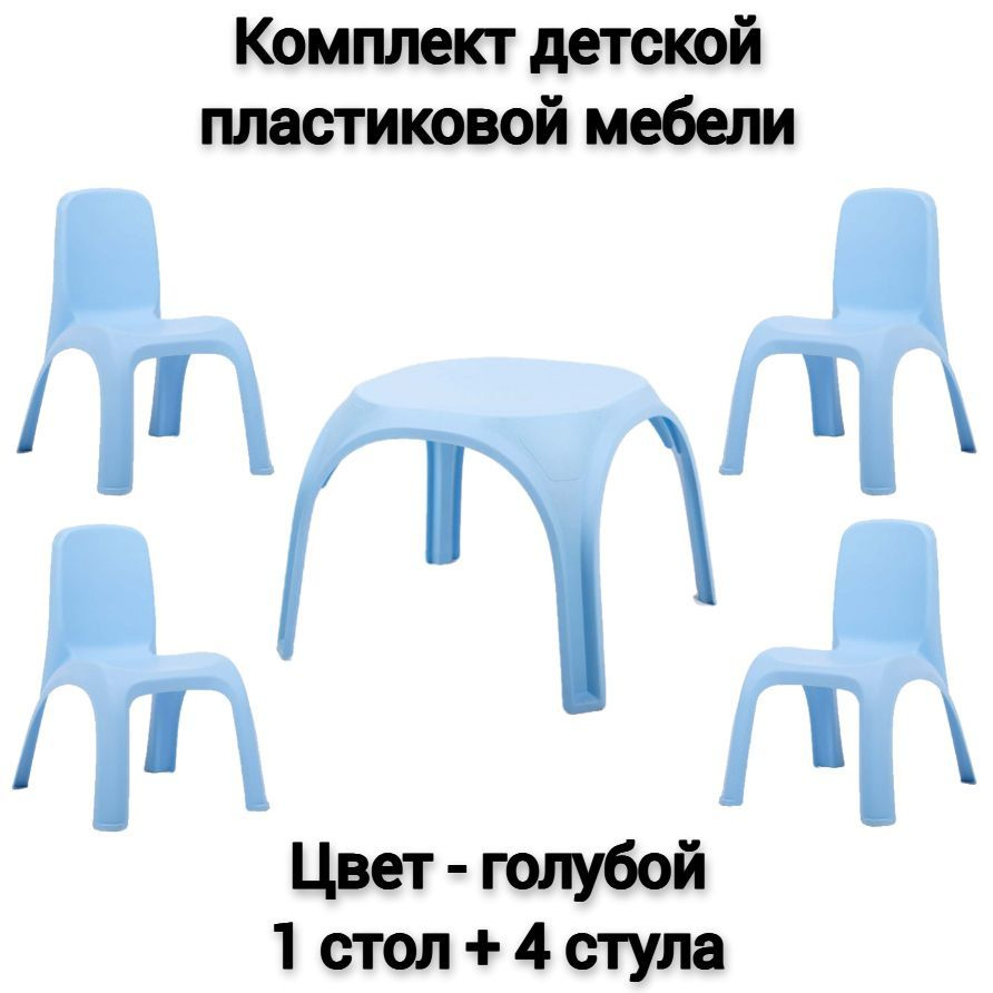 Комплект детской мебели, 1 стол + 4 стула, цвет - голубой #1