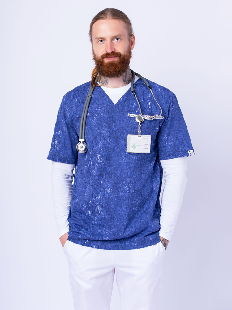 Медицинская одежда рубашка медицинская мужская ДОКТОР СТИЛЬ Симпл синяя лагуна  #1