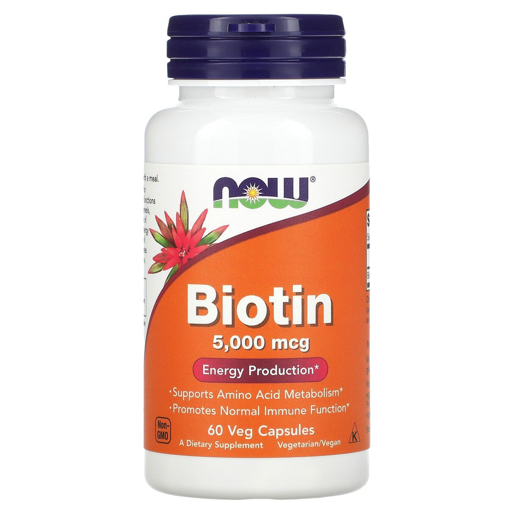 Биотин 5000 NOW Biotin 5000mcg, 60 вегетарианских капсул #1