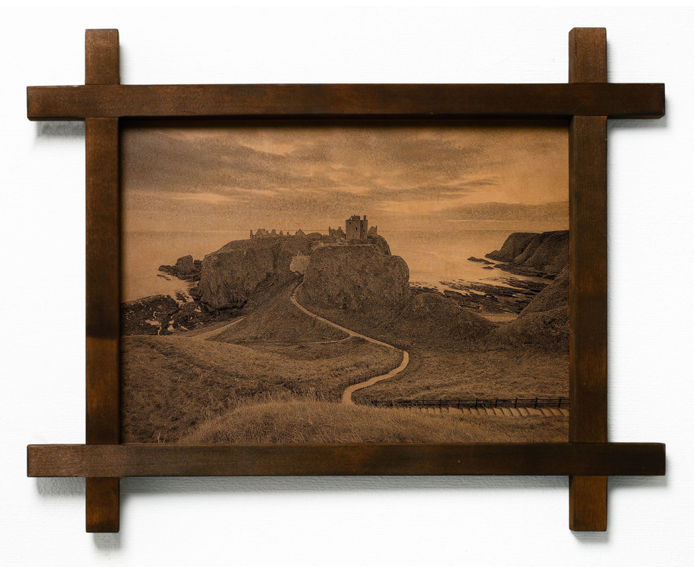 Картина Замок Данноттар, Шотландия, гравировка на натуральной коже ...