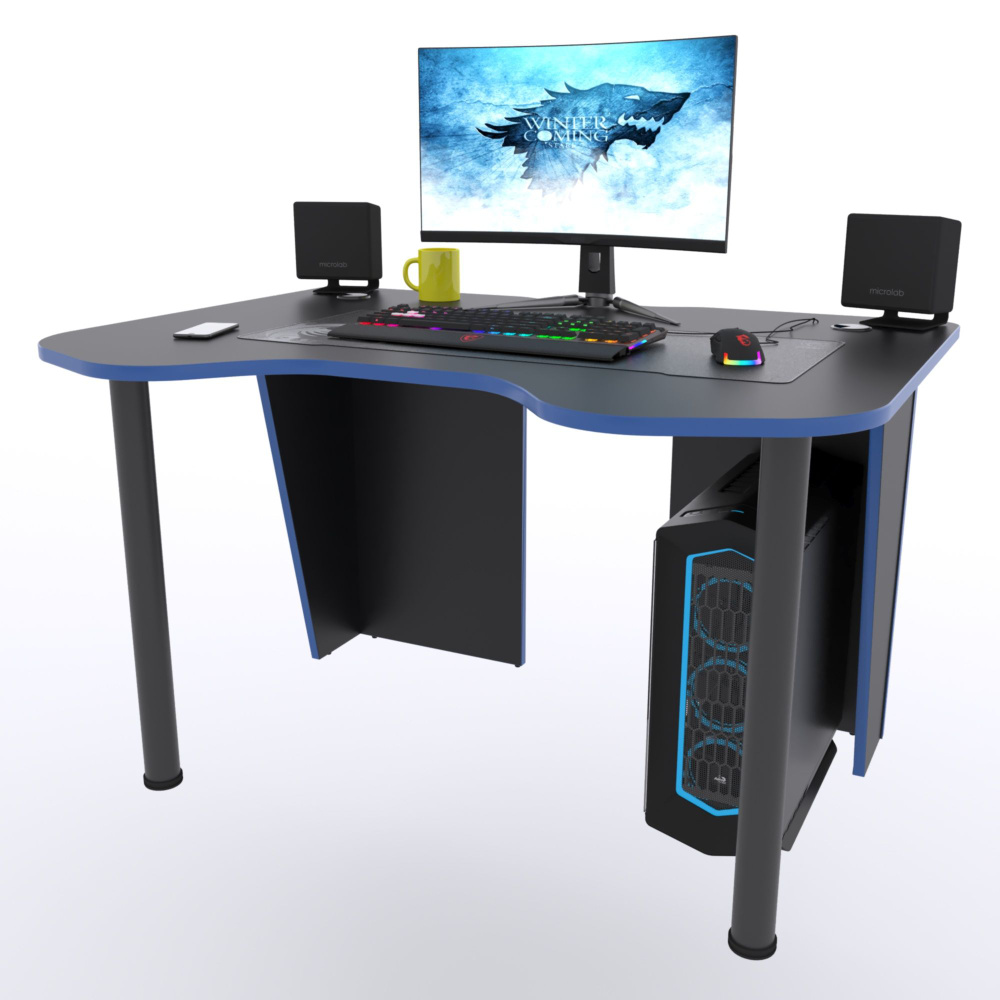 Компьютерный стол "Старк", 140х90х75 см, чёрный с синий кромкой  #1