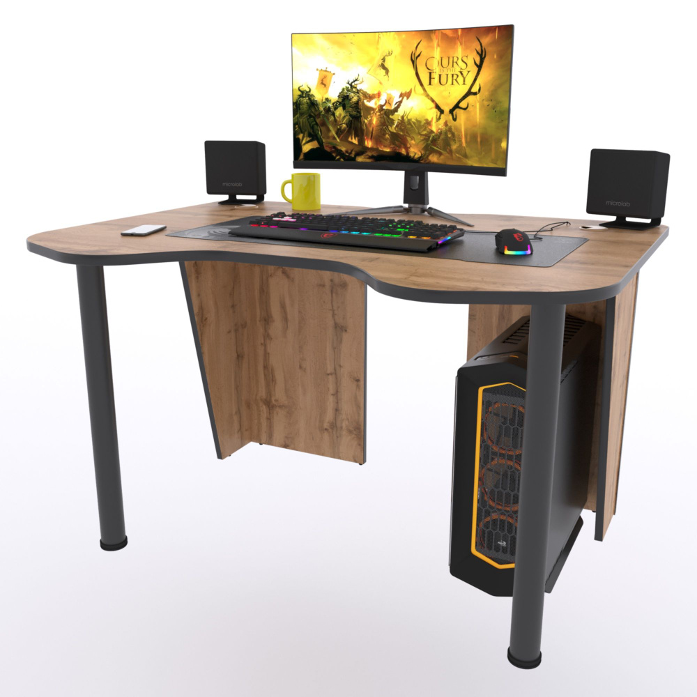 Компьютерный стол "Старк", 140х90х75 см, дуб вотан с чёрной кромкой  #1