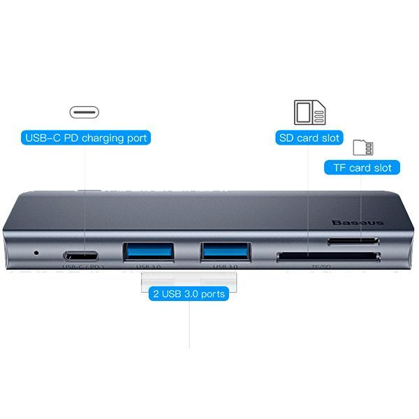 USB-концентратор Baseus Type-C to USB3.0x2/SD/TF/Type-C PD для MacBook Pro #1