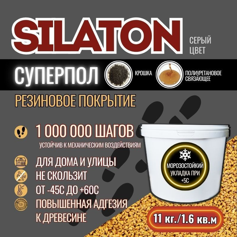 Высокопрочное резиновое бесшовное покрытие SILATON Суперпол, дорожка, плитка или площадка, Серый  #1